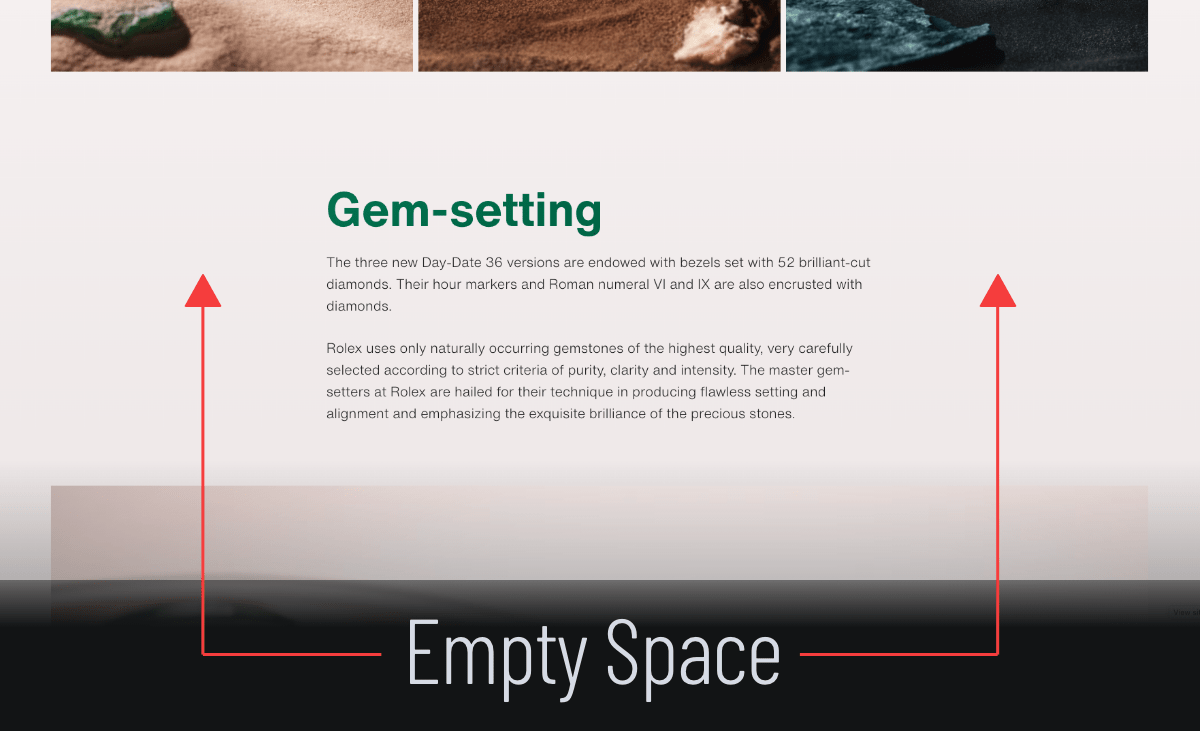 Plenty of space on the sides of paragraphs in a luxury website
