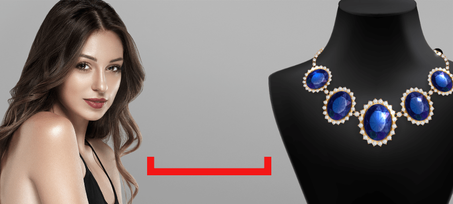 An ad for jewelry that places the model farther away