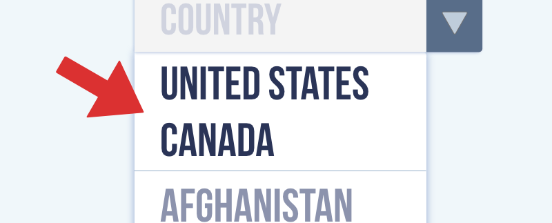 Placing USA and Canada at top of drop-down list