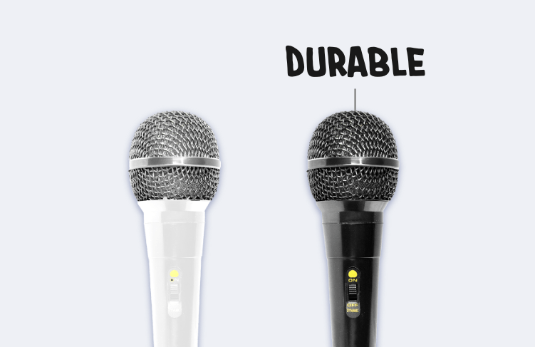 A white and lack microphone, but the black microphone looks more durable