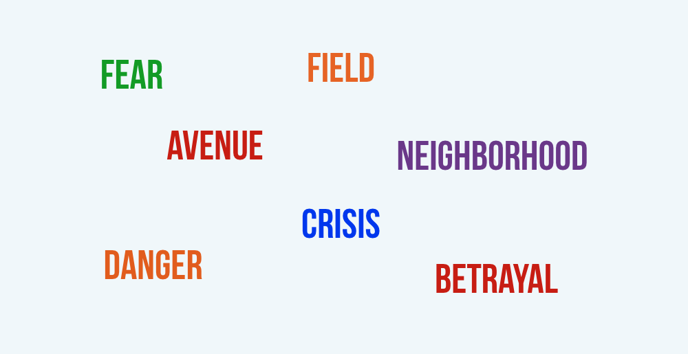 Fear, avenue, field, neighborhood, crisis, danger, betrayal