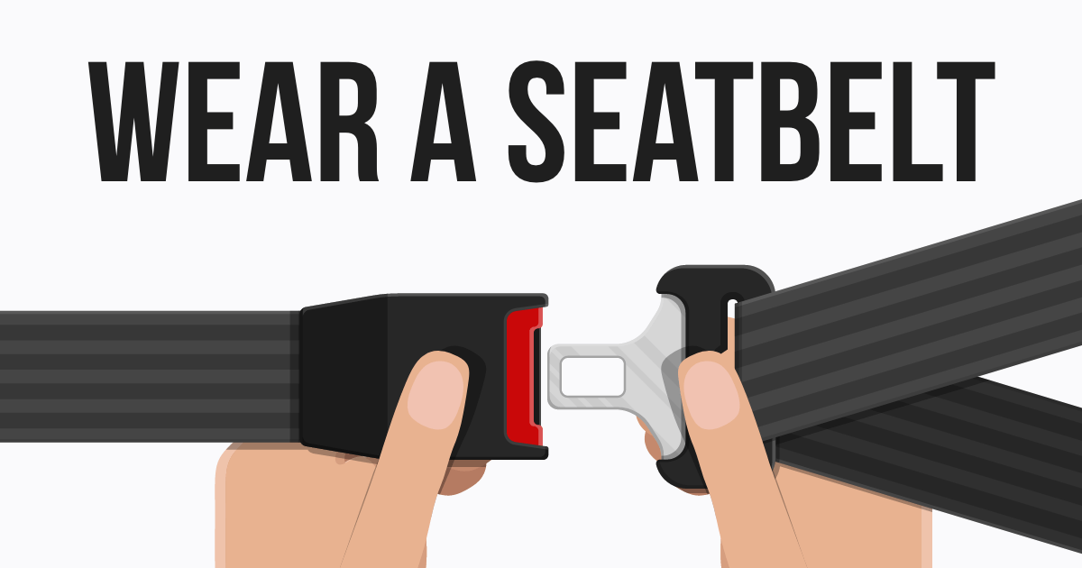 Seatbelt ad with person buckling seatbelt