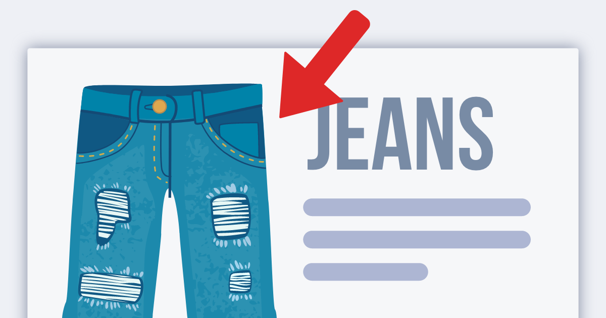 An ad for jeans with the picture of jeans toward the left