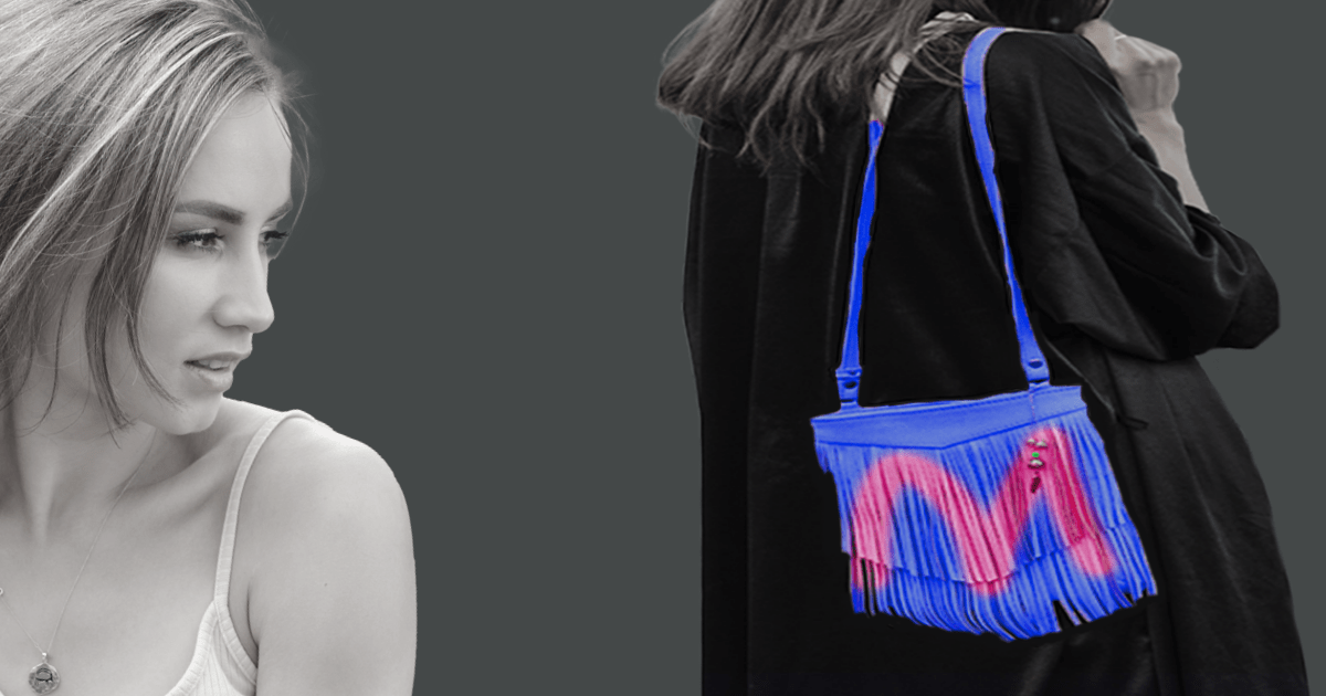 Woman staring at someone with an ugly, yet noticeable handbag