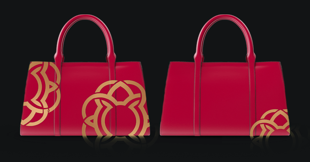 Two handbags. One with a large logo, the other has a small logo