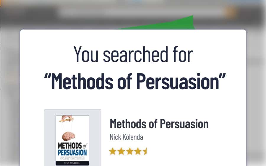 Specific search for the book "Methods of Persuasion" yields a vertical assortment of results with the correct book at the top