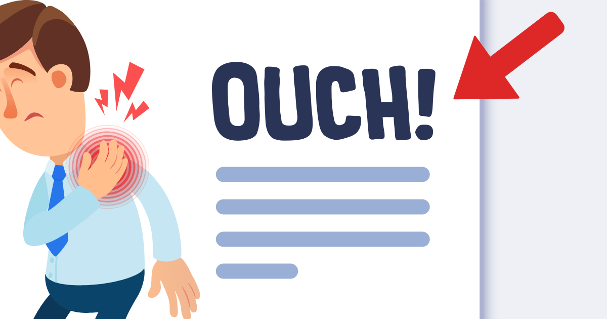 An ad for pain relief with "Ouch" in a large font