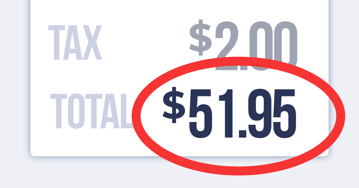 Tax of $2.00 brings total price to $51.95