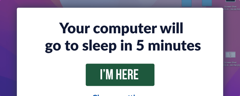 Your computer will go to sleep in 5 minutes