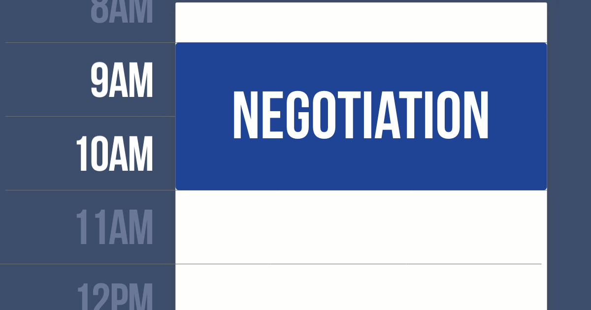 Calendar with "Negotiation" scheduled between 9 and 10am