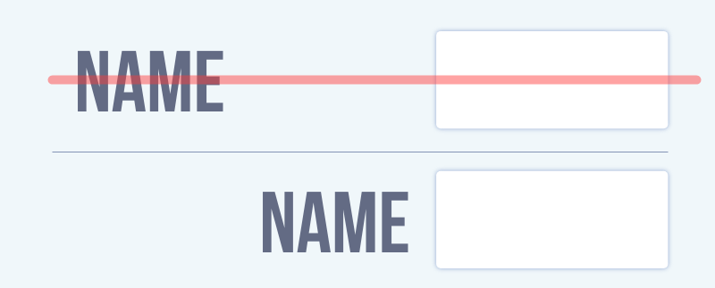 Name field with the label very close to the required input field