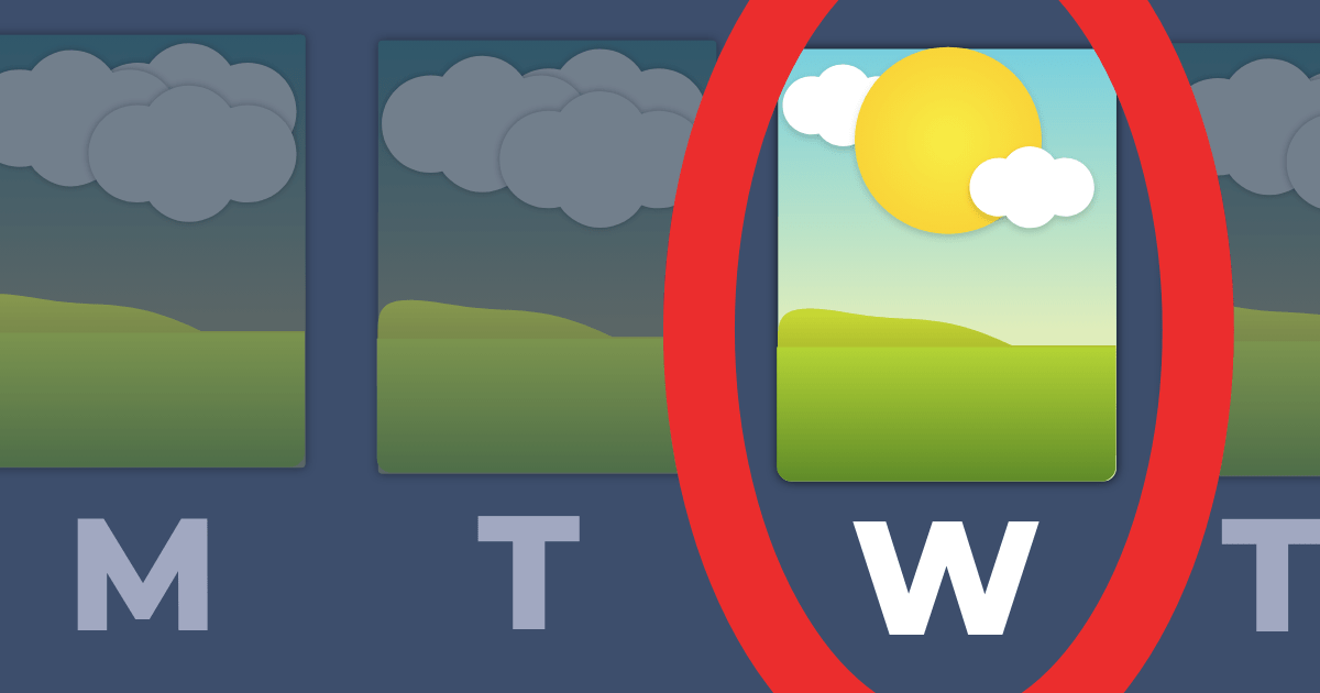 A calendar of weather with a sunny day circled