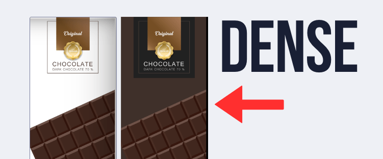 Chocolate in white and dark packaging but the dark packaging looks denser and more filling