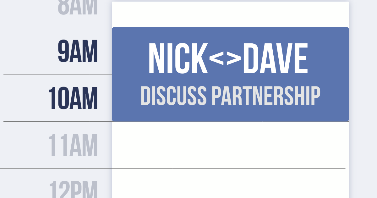 Calendar invite that says "Nick and Dave"