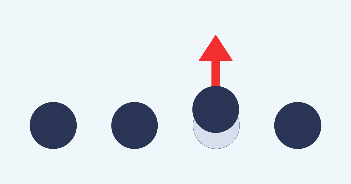 Four circles with one circle standing out because it's starting to move