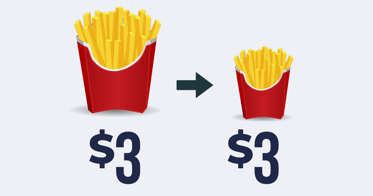 $3 box of fries where price stays $3, but the box gets smaller