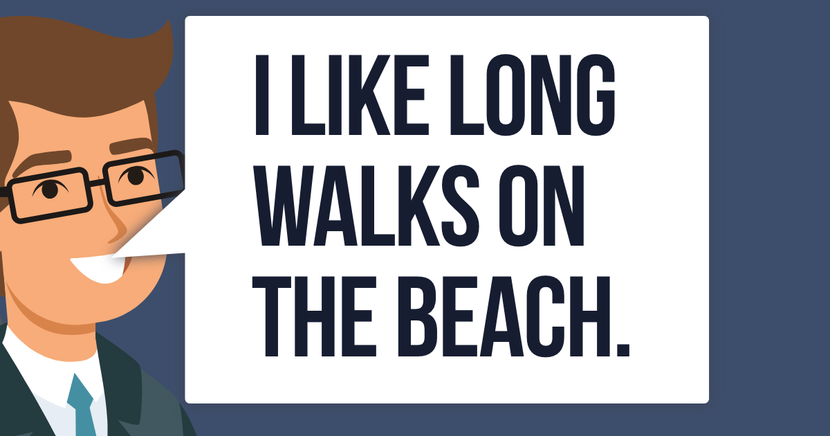 Man saying "I like long walks on the beach"