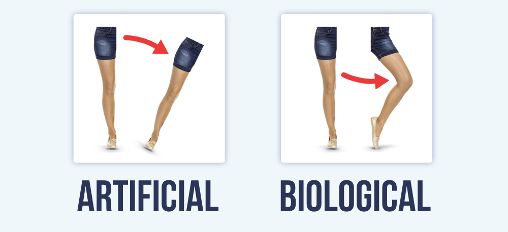 Leg moving in unnatural way vs leg moving with natural bend to symbolize biological motion