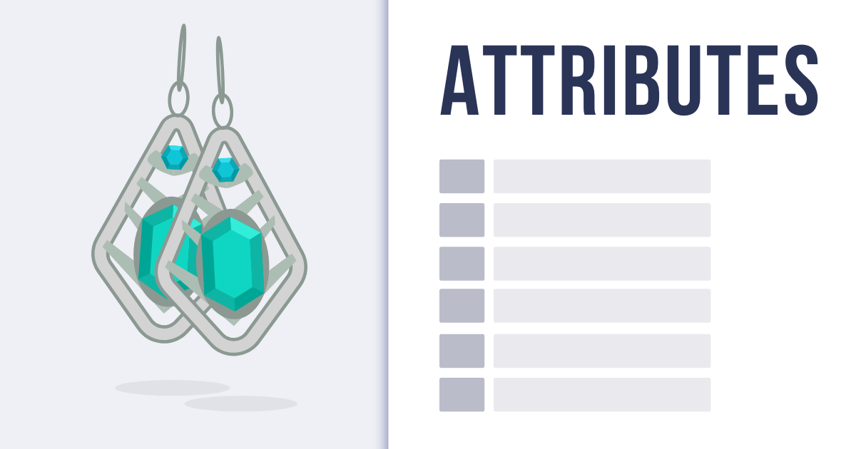 Product page of earings with a long list of attributes