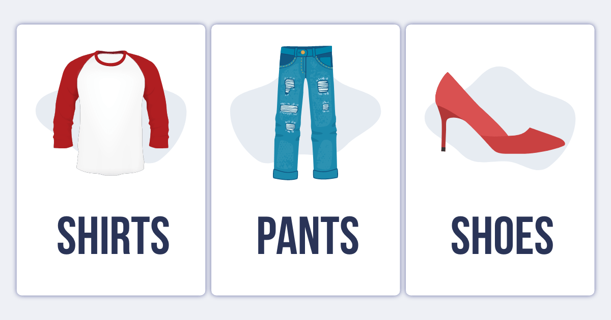 Three image links to shoes, pants, and shoes categories