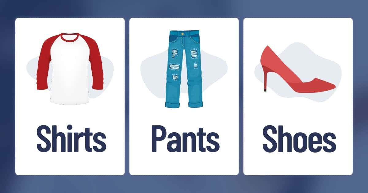 Three image links to shoes, pants, and shoes categories
